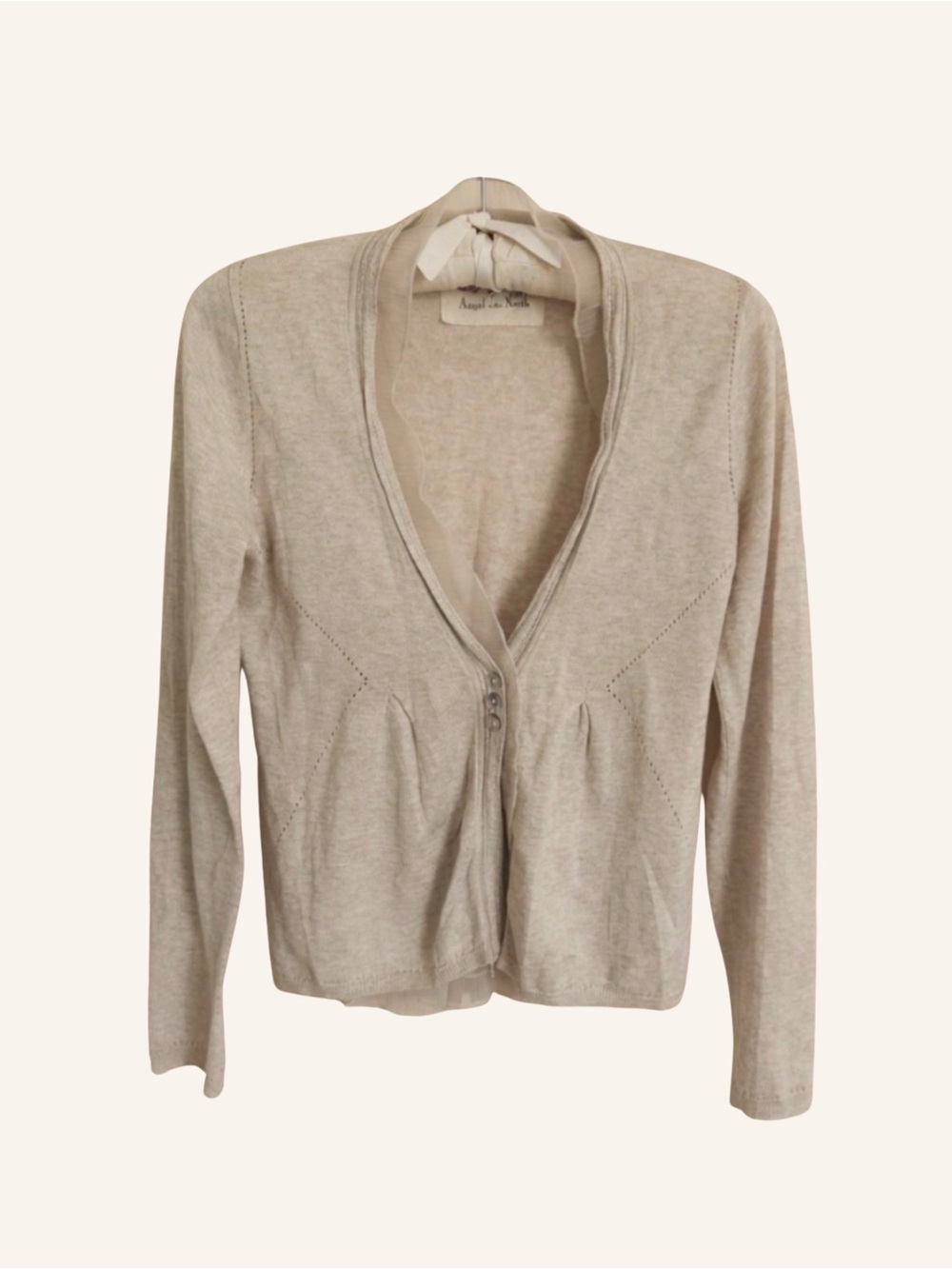 Anthropologie Angel of the North Beige Cardigan Sheer Peplum Button Front Small